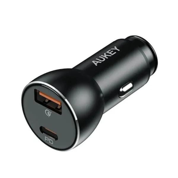 Aukey Car Charger , 2 Ports , Dual Ports Type C and A , 48 Watt , 5 Volt , Black - CC-Y48