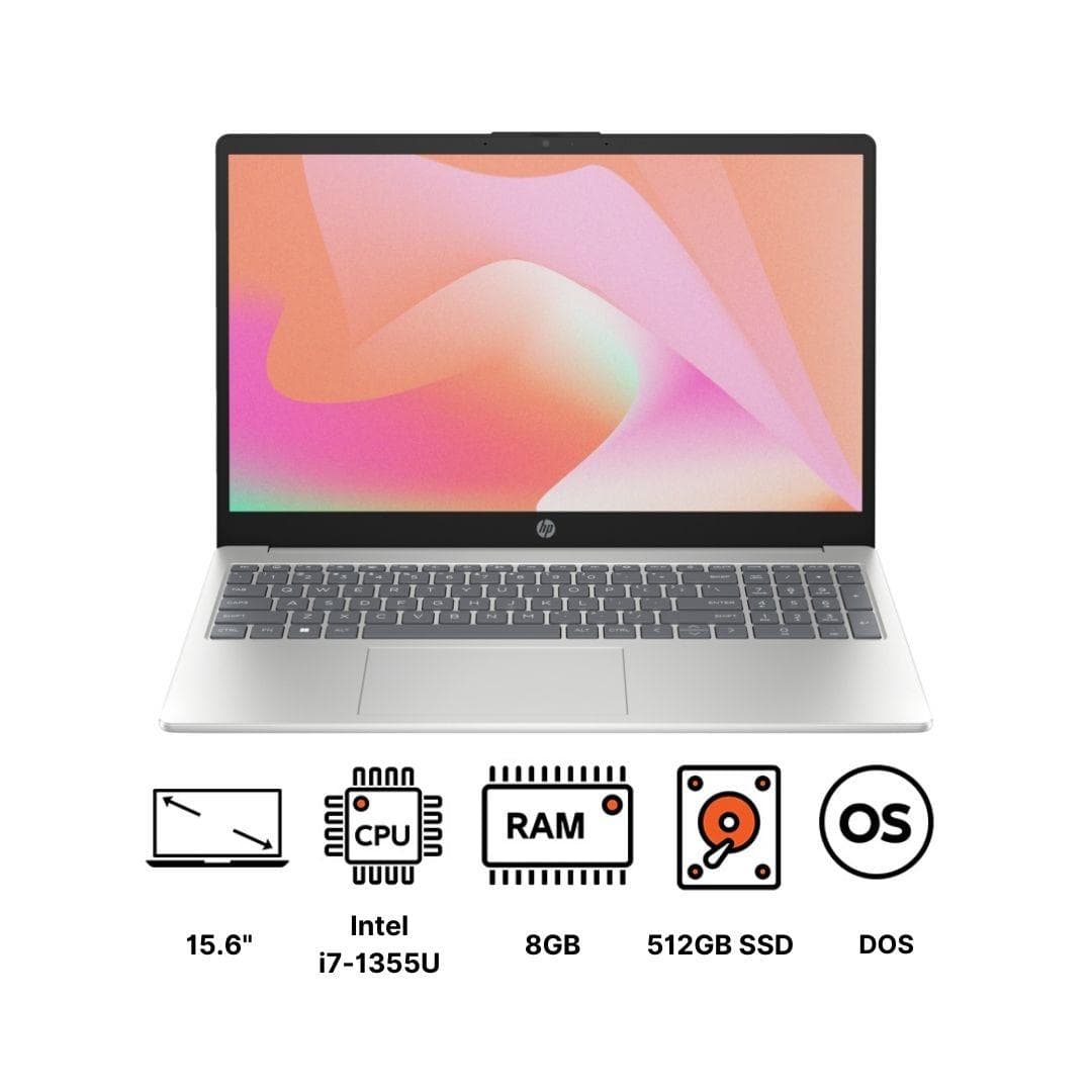 Hp 15-fd0371nia 9Q920EA Laptop ,Intel Core i7-1355U 15.6 Inch ,512 GB ,8 GB ,NVIDIA GeForce MX570 ,FreeDos - Natural Silver