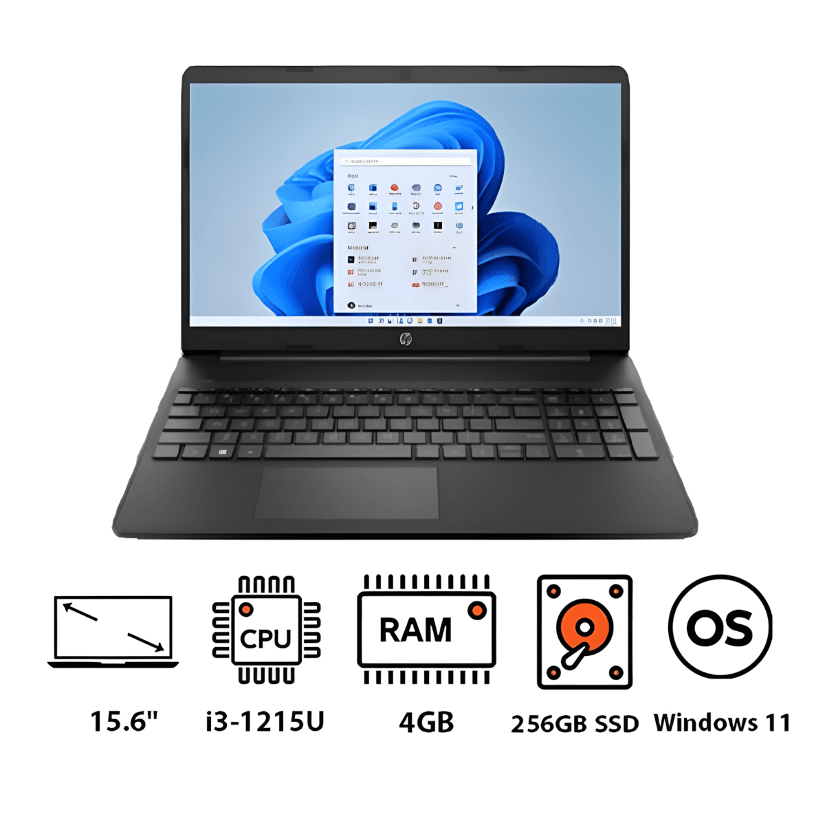Hp 15S-FQ5048NE Laptop ,Intel Core i3-1215U 15.6 Inch ,256 GB SSD ,4 GB ,Intel UHD Graphics ,Windows 11 - Jet Black