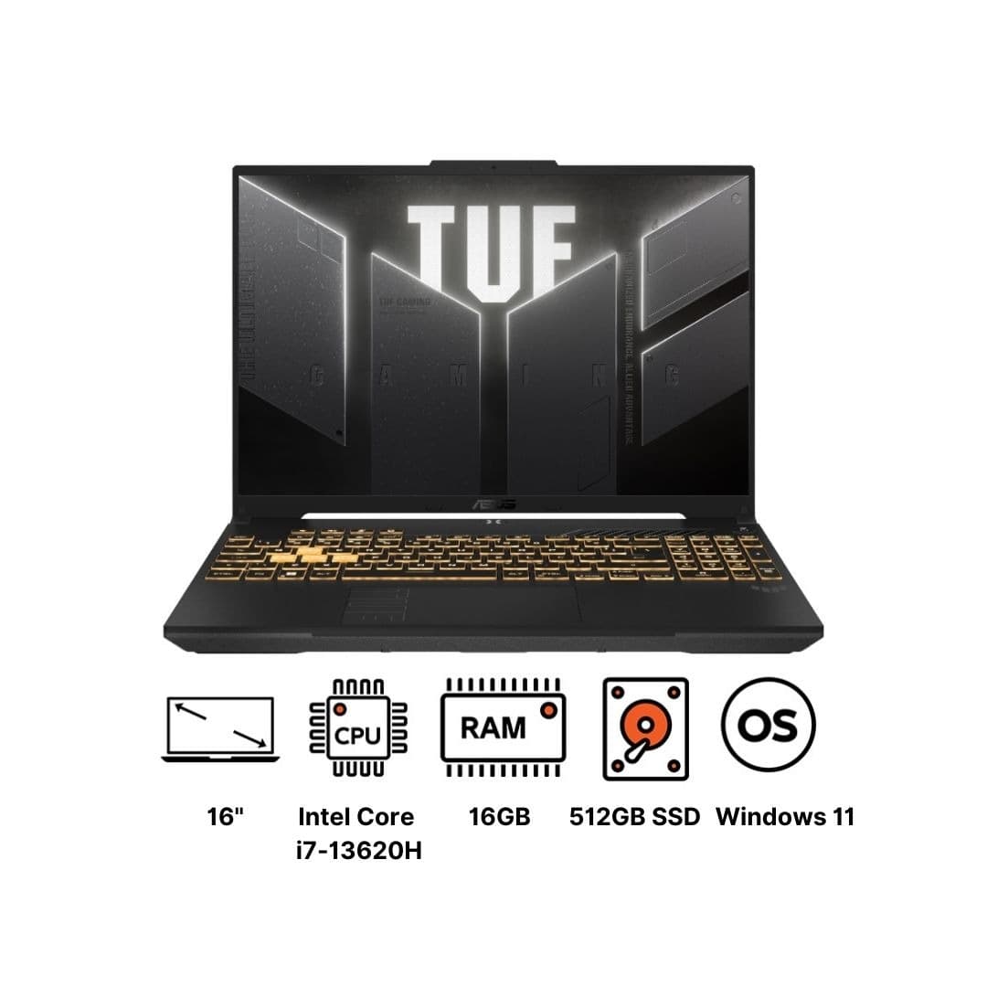 Asus TUF F16 Notebook FX607VU-RL007W Laptop ,Intel Core i7-13620H 16 Inch ,512 GB SSD ,16 GB ,NVIDIA GeForce RTX 4050 ,Windows 11 - Mecha Grey