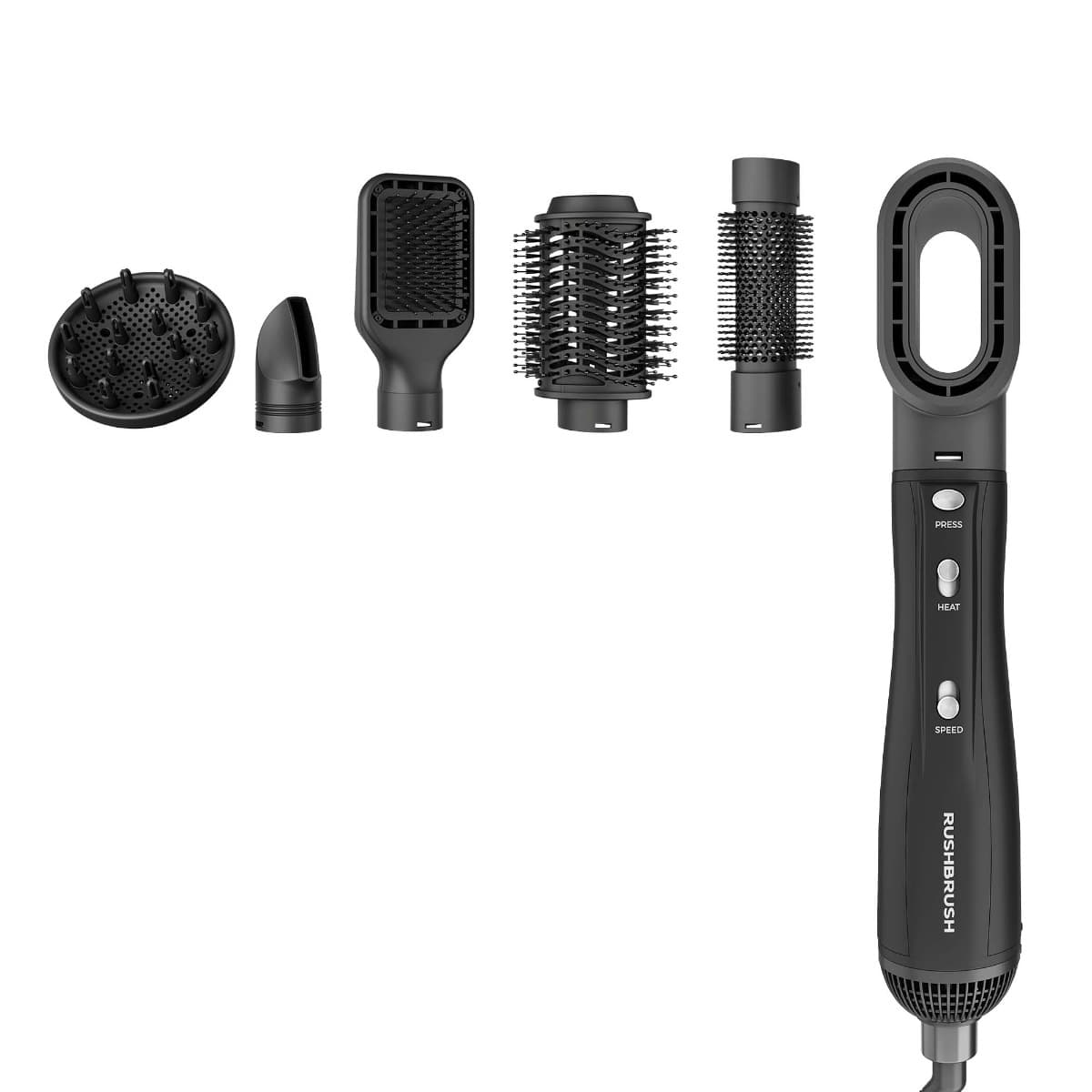 Rush Brush Plus 6 Hair Styler with Attachments 1300 Watt , Black