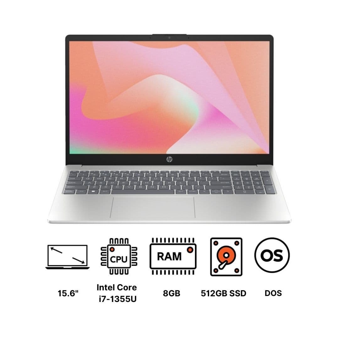 Hp 15-fd0336nia 943W4EA Laptop ,Intel Core i7-1355U 15.6 Inch ,512 GB ,8 GB ,Intel Iris XE Graphics ,FreeDos - Natural Silver