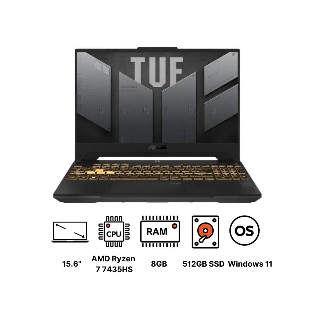 Asus UF A15 FA506NCR-HN007W Laptop ,AMD Ryzen 7 7435HS 15.6 Inch ,512 GB SSD ,8 GB ,NVIDIA GeForce RTX 3050 ,Windows 11 - Black