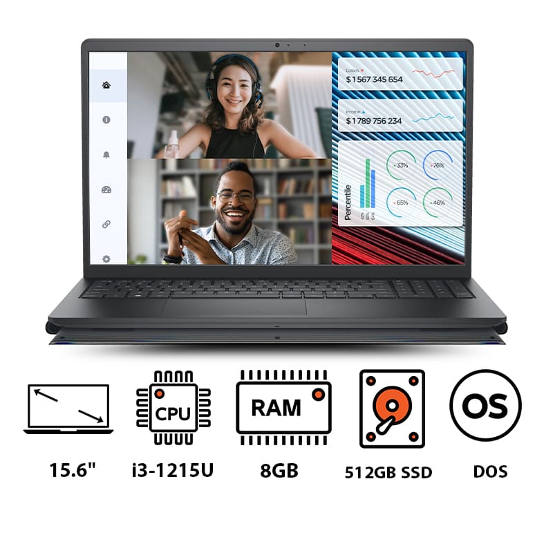 Dell Vostro 3520 Laptop ,Intel Core i3-1215U 15.6 Inch ,512 GB ,8 GB ,Intel UHD Graphics ,FreeDos - Black