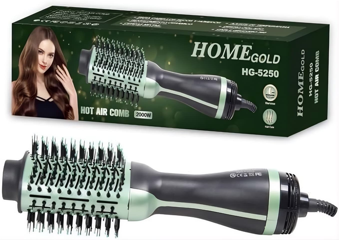 Home Gold Hair Brush , Black Green - HG-5250