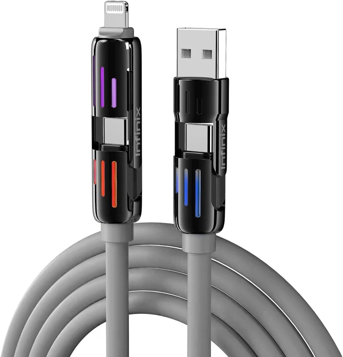 Infinix Multi Ports 4 in 1 Charging Cable 1.2 Meter Gray - XDX15