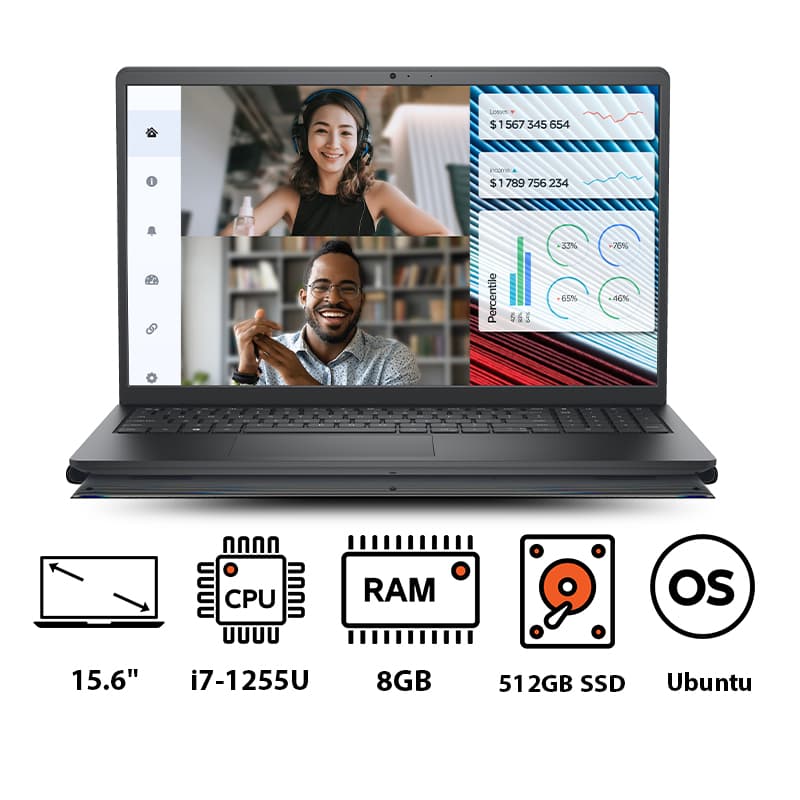 Dell Vostro 3520 Laptop ,Intel Core i7-1255U ,512 GB ,8 GB ,Intel Iris XE Graphics ,Ubuntu