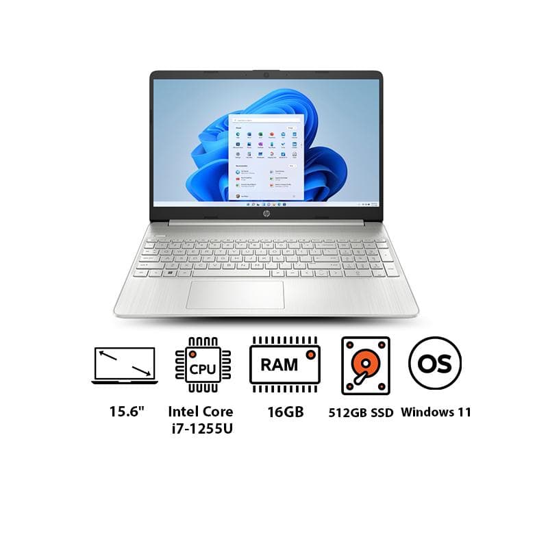 Hp 15s-fq5042ne 6L8K2EA Laptop ,Intel Core i7-1255U 15.6 Inch ,512 GB ,16 GB ,Intel Iris XE Graphics ,Windows 11 - Natural Silver
