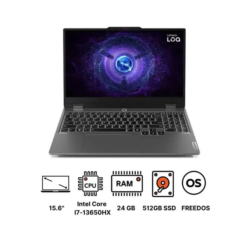 Lenovo LOQ 15IRX9 83DV00YQAX ,Intel Core i7-13650HX 15.6 Inch ,512 GB ,24 GB ,NVIDIA GeForce RTX 4060 ,FreeDos - Luna Grey