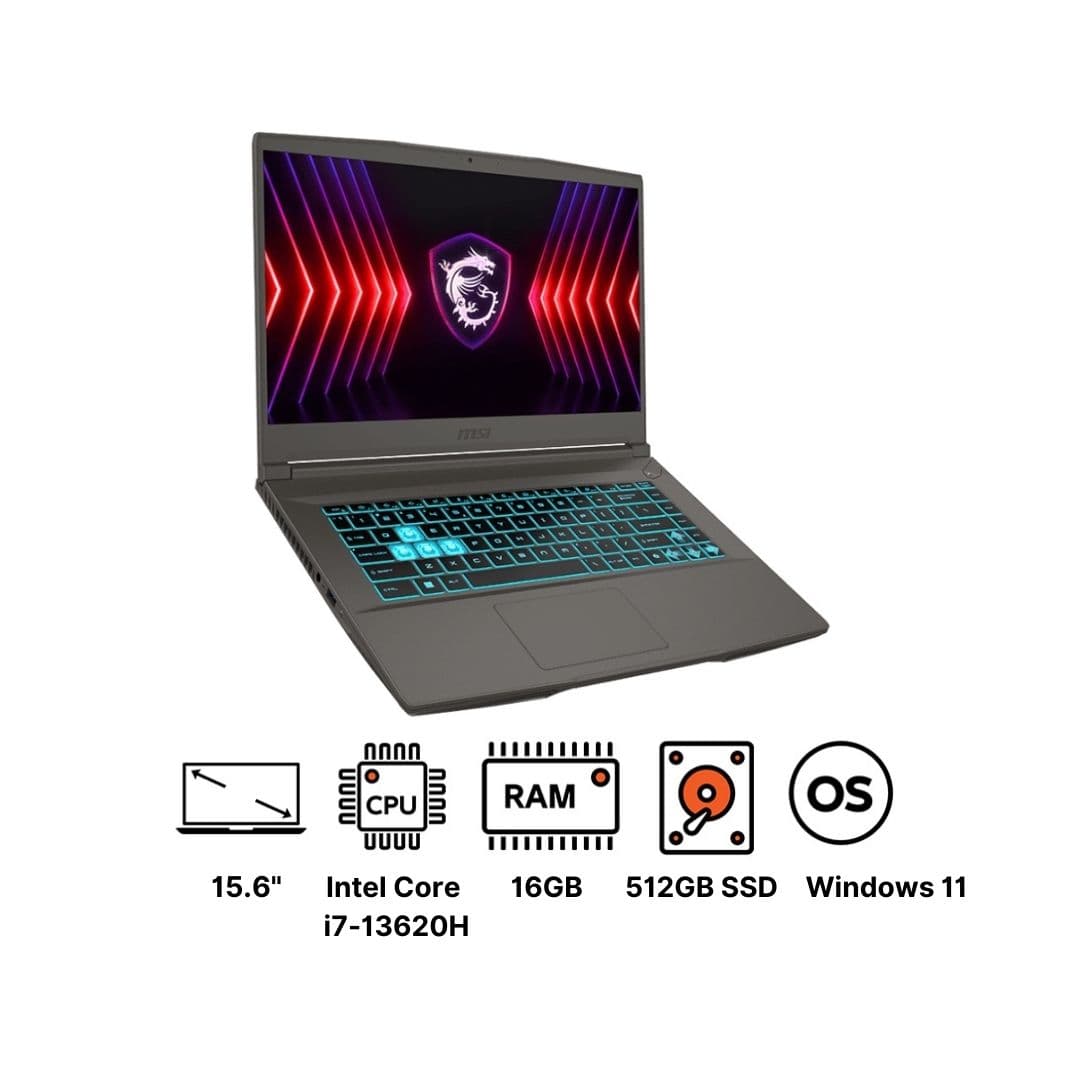 MSI THIN 15B13VE-9S7-16R831-2614 9S7-16R831-2614 Laptop ,Intel Core i7-13620H 15.6 Inch ,512 GB SSD ,16 GB ,NVIDIA GeForce RTX 4050 ,FreeDos - Cosmos Grey