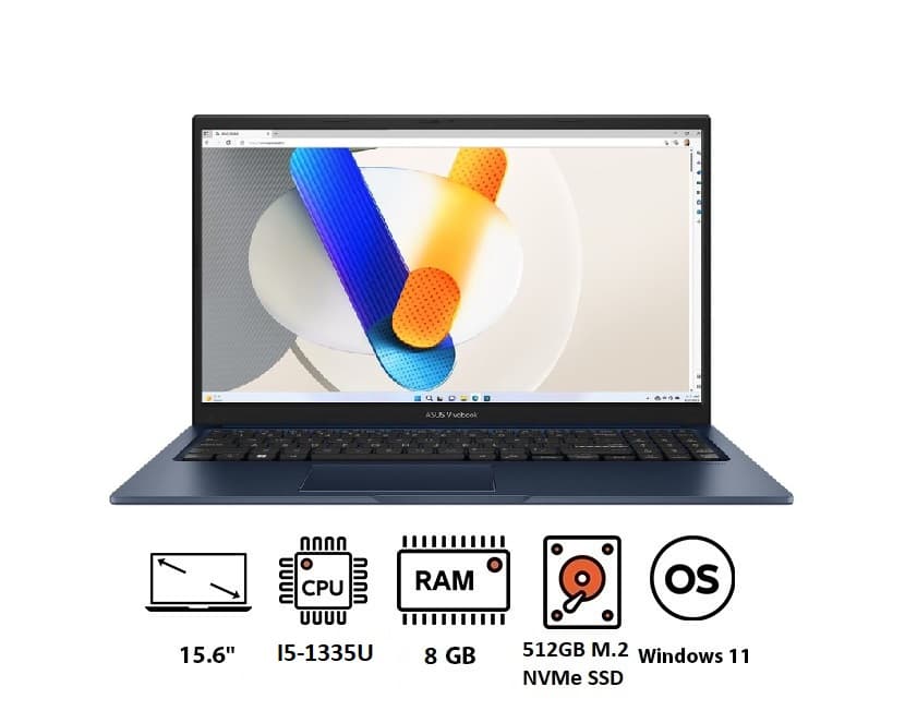 Asus Vivobook 15 X1504VA-NJ005 Laptop ,Intel Core i5-1335U 15.6 Inch ,512 GB ,8 GB ,Intel UHD Graphics ,FreeDos - Quiet Blue