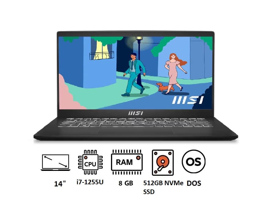 MSI Modern 14 C12MO Laptop ,Intel Core i7-1255U ,512 GB ,8 GB ,Intel Iris XE Graphics ,FreeDos