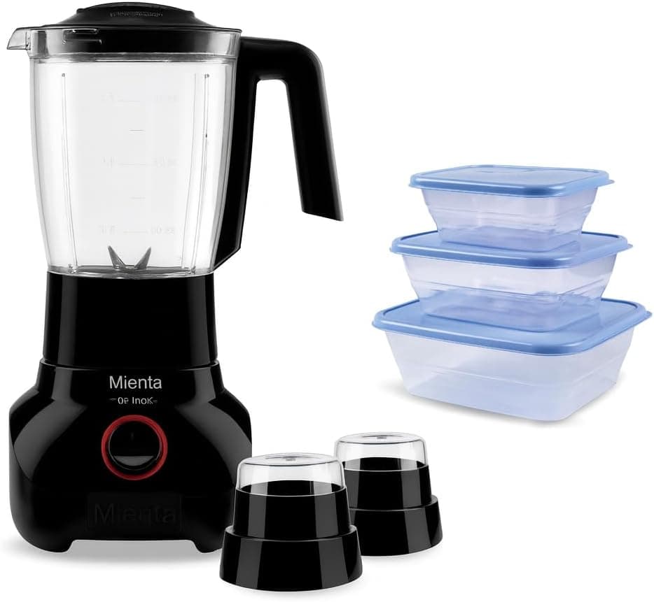 Mienta OPTIMIX Countertop Blender with 2 Grinders 1.75 Liter 700 Watt Black - BL1291G, with 3 Plastic Food Containers