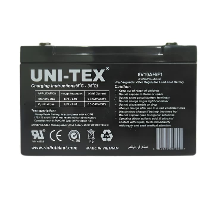 Unitex Rechargeable Acid Battery , Black - 6V10AH/F1